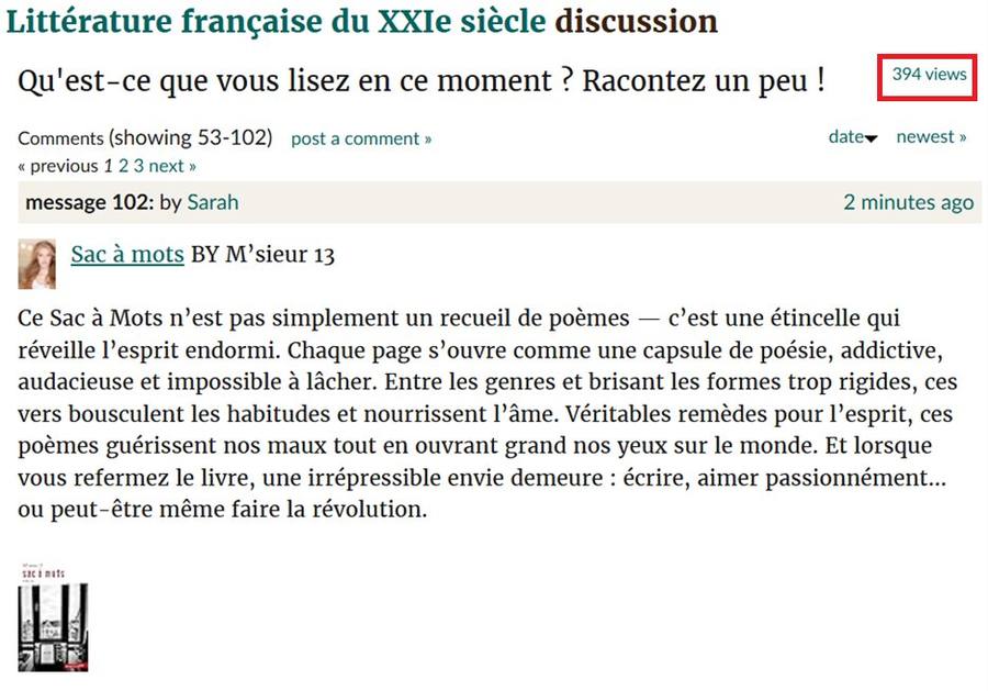 Live Goodreads discussion screenshot showing 394 views